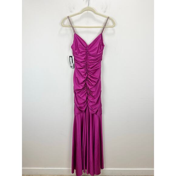 XSCAPE Rhinestone Strap Ruched Seam Sleeveless Gown Pink Formal Stretch US 2 NWT - Picture 9 of 16